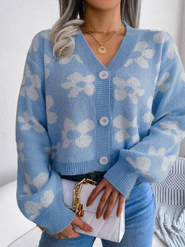 Flower Lantern Sleeve Cardigan Sweater