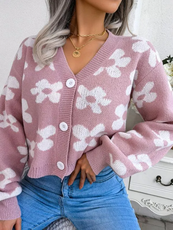 Flower Lantern Sleeve Cardigan Sweater