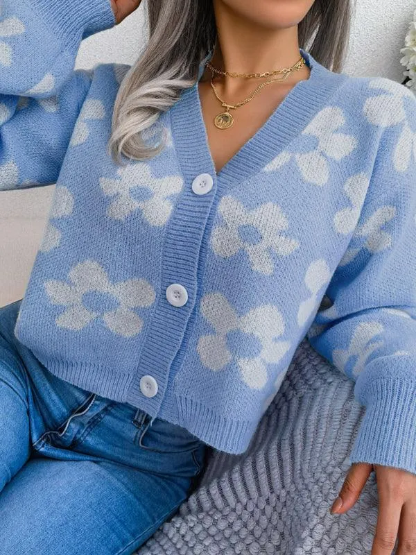 Flower Lantern Sleeve Cardigan Sweater