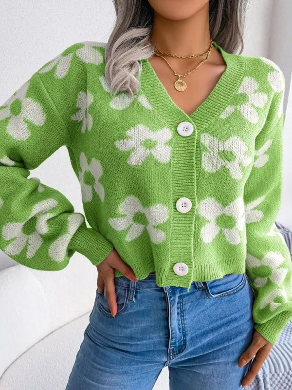 Flower Lantern Sleeve Cardigan Sweater