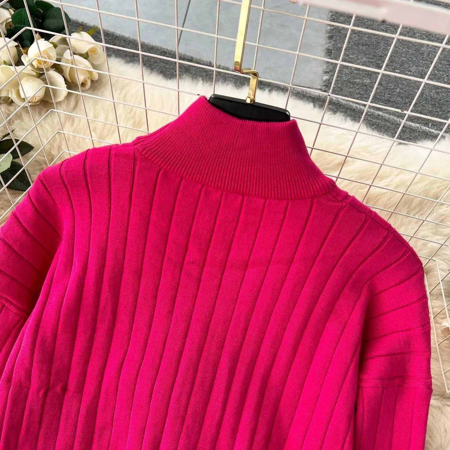 Women Turtleneck Flayer Pants Sweater Set