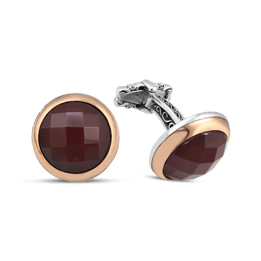 Silver Cut Agate Stone Cufflink