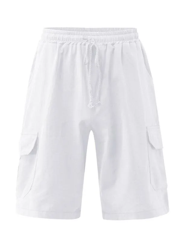 Men Linen Cargo Shorts Sunny Face