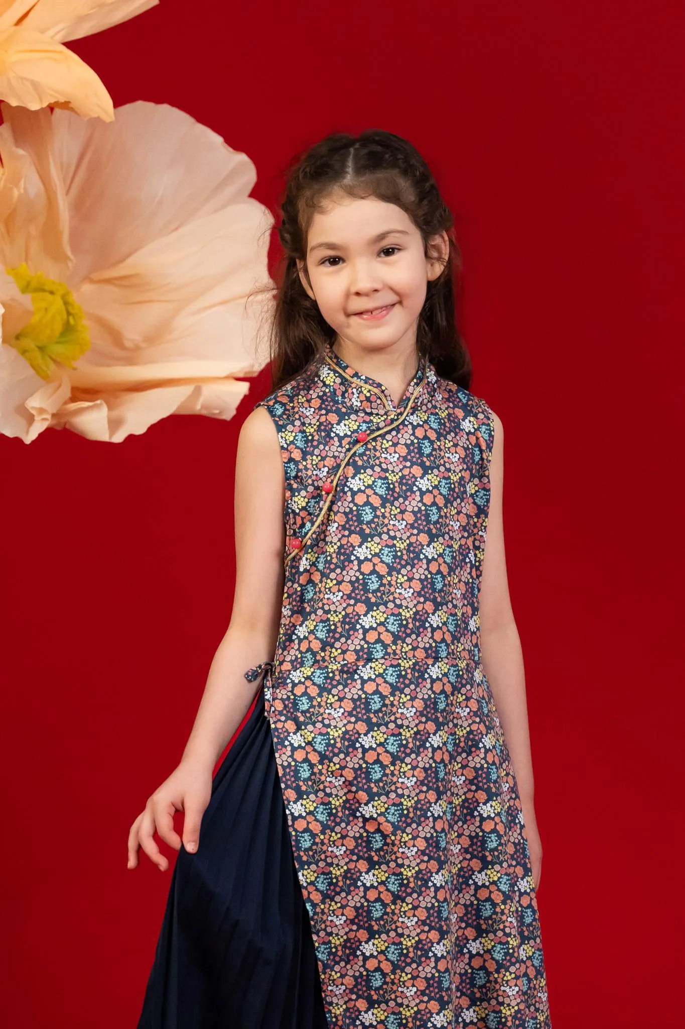 Wrap Cheongsam - Navy Floral