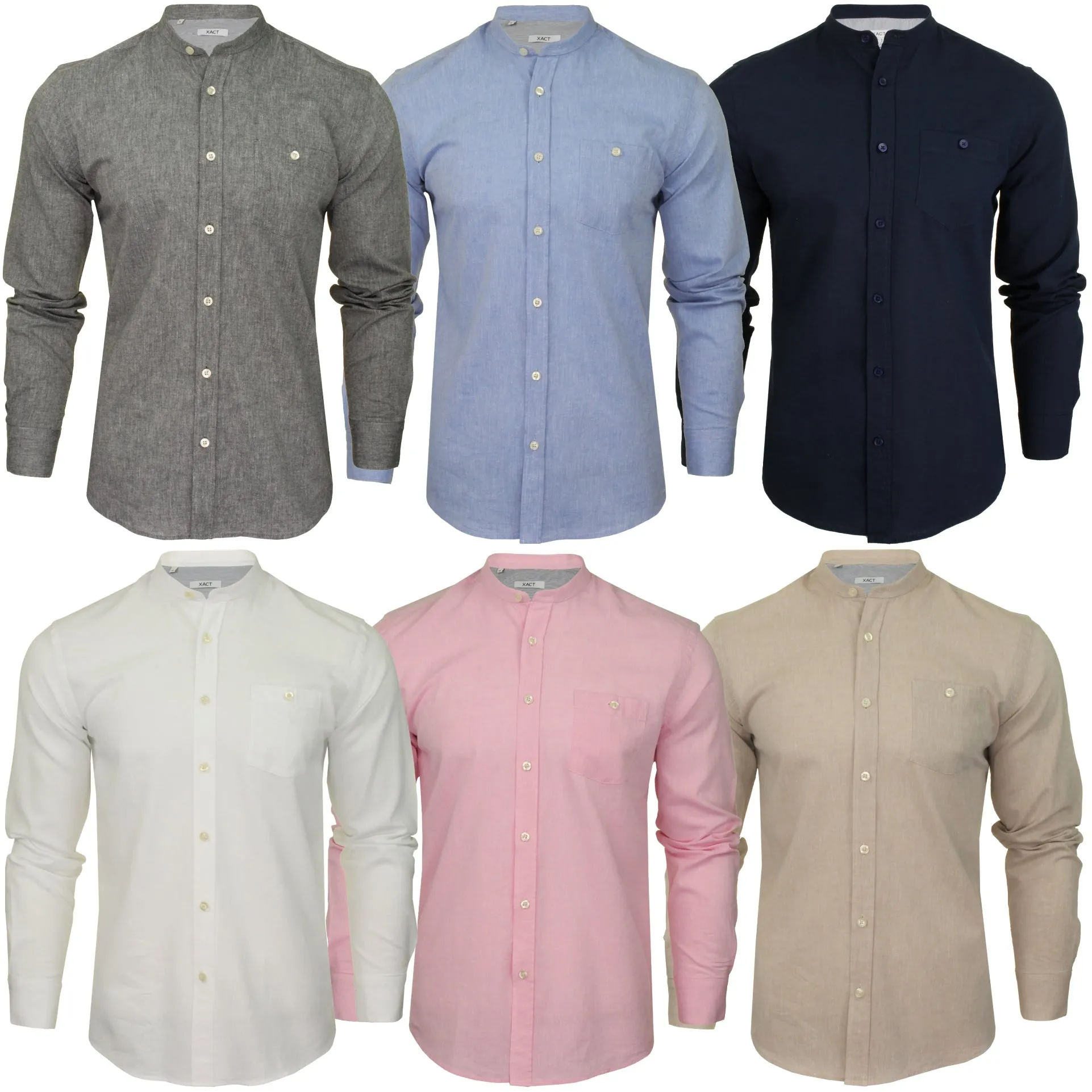 Xact Long Sleeved Linen Grandad Nehru Shirt