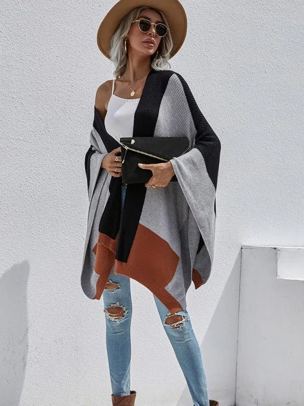 Women Plaid Oversized Loose Poncho