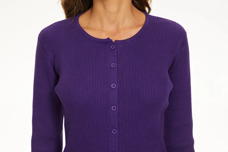 MM RIBBED CARDIGAN - ROYAL PURPLE