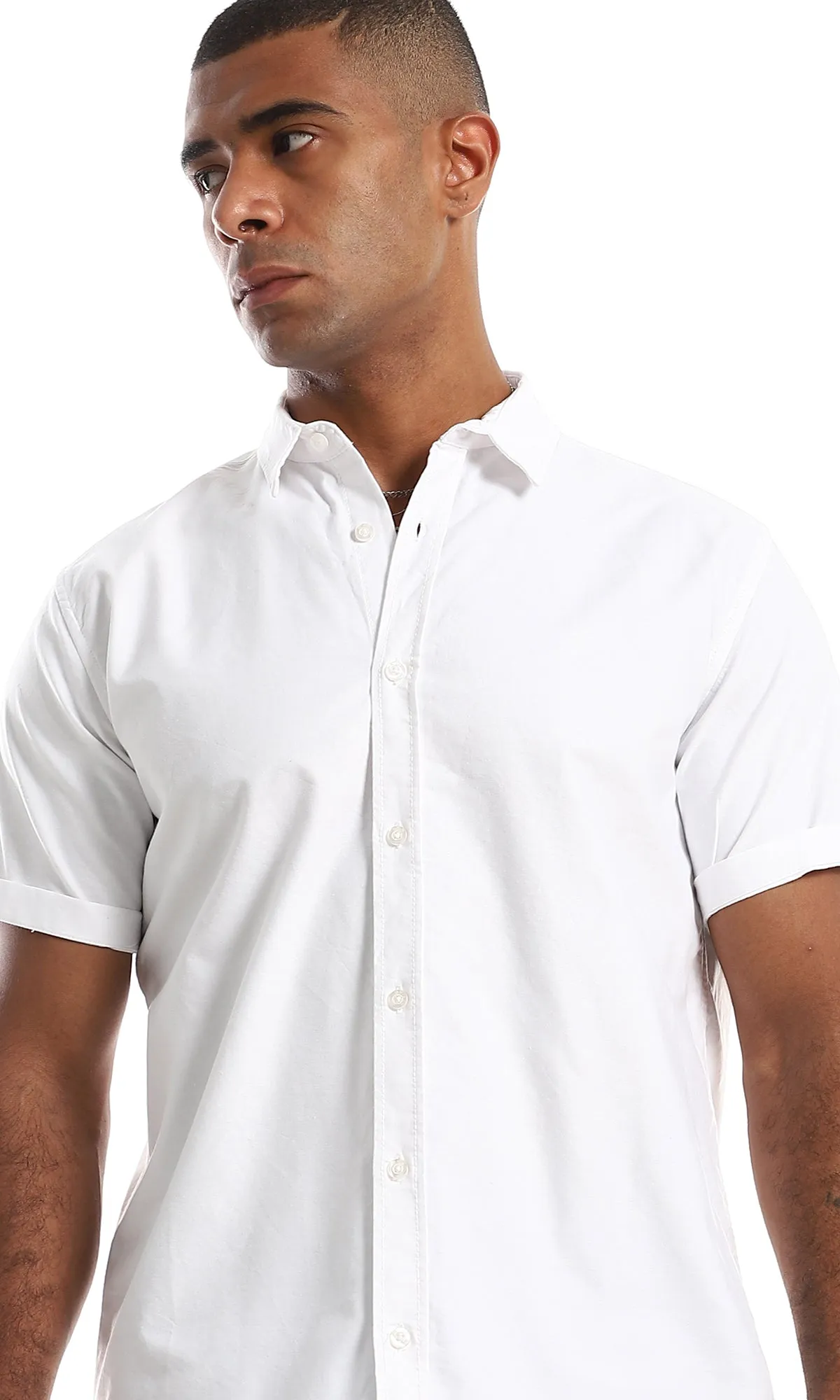 97850 Plain Short Sleeves Buttoned White Shirt