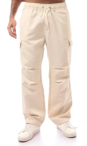 O170538 Relaxed Fit Leg Beige Slip On Cargo Pants