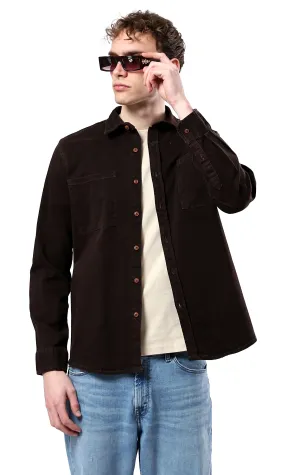 O175644 Classic Collar Long Sleeves Dark Brown Shirt