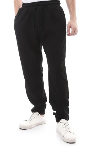 O176390 Casual Black Cotton Ribbed Jogger Pants