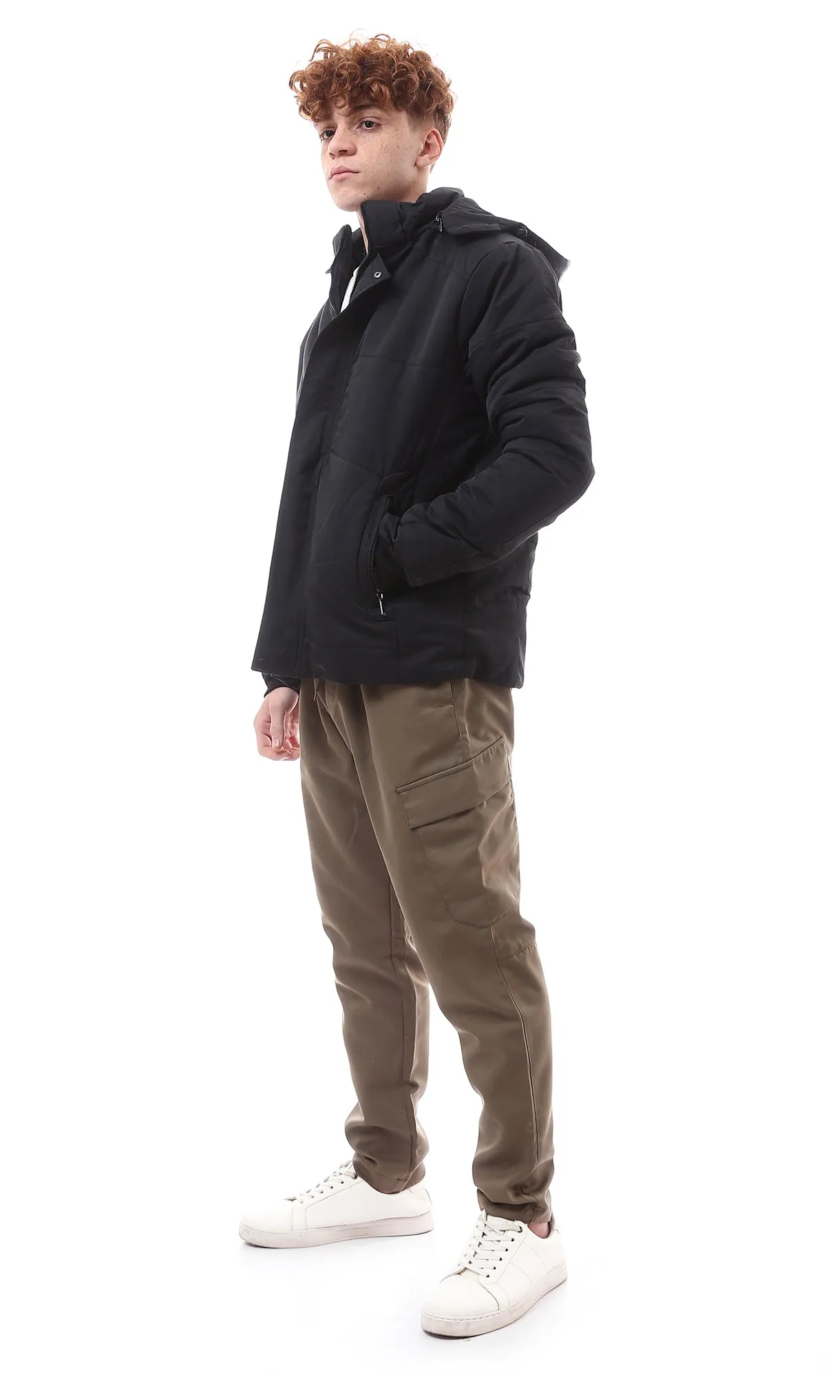 O170535 Elastic Waist With Drawstring Olive Cargo Pants