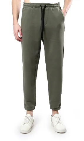 O178901 Cotton Jogger Pants With Elastic Waist - Dark Olive