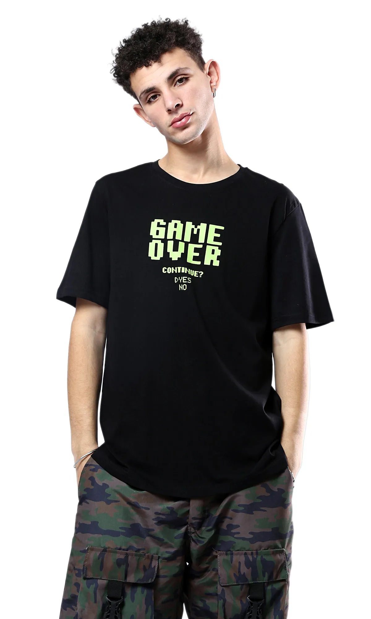 O178958 Printed Game Over Short Sleeves Summer Black Tee