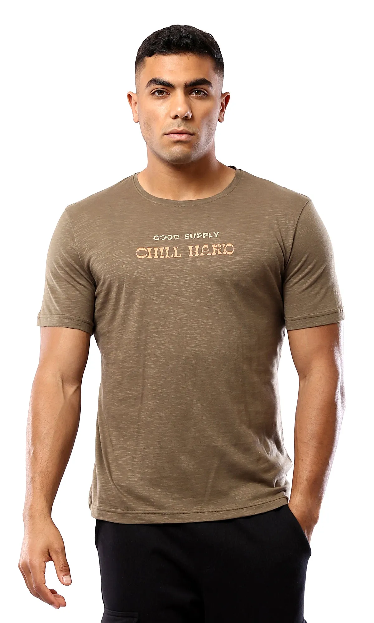 O179362 Heather Dark Khaki Round Neck Summer Tee