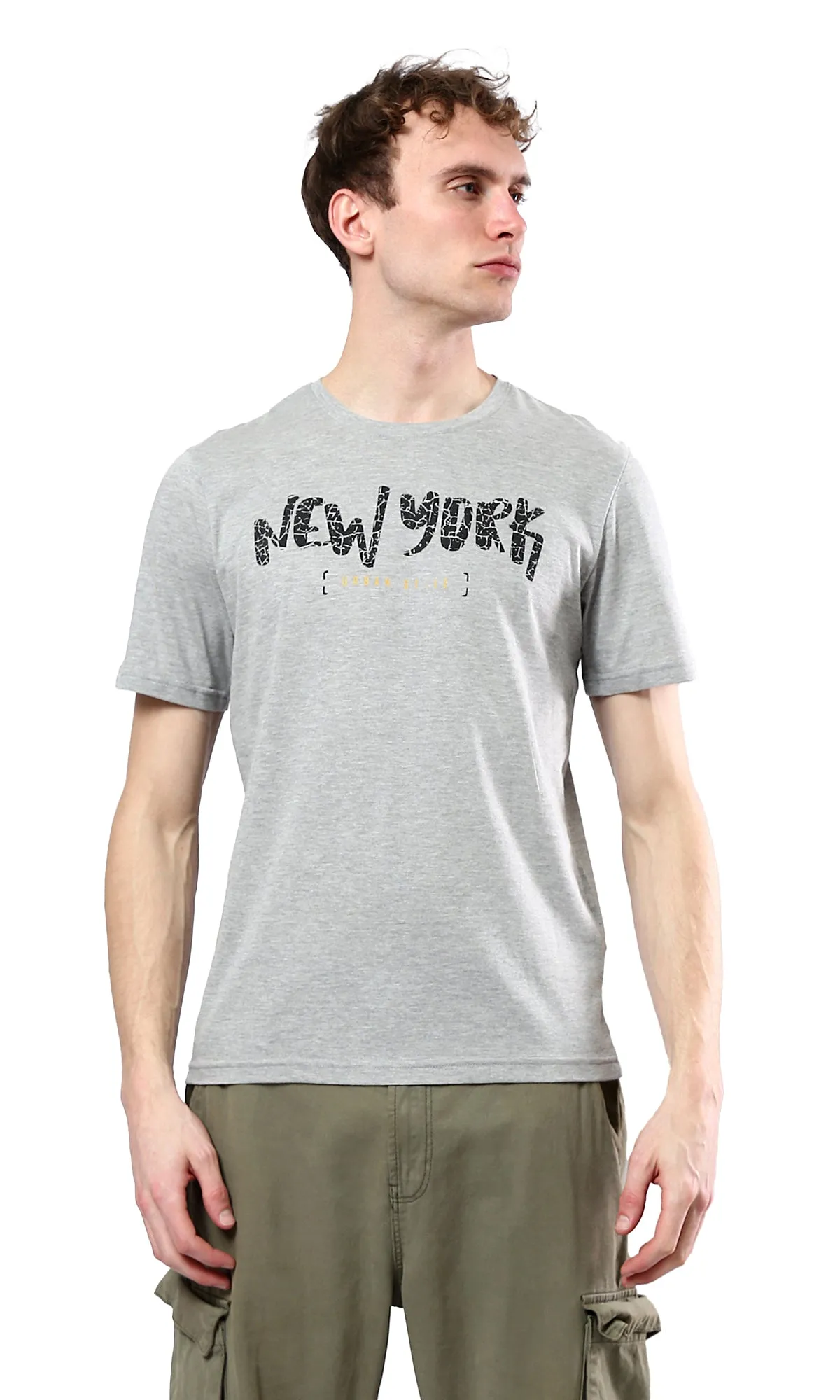 O179028 Heather Grey Short Sleeves Printed New York Tee