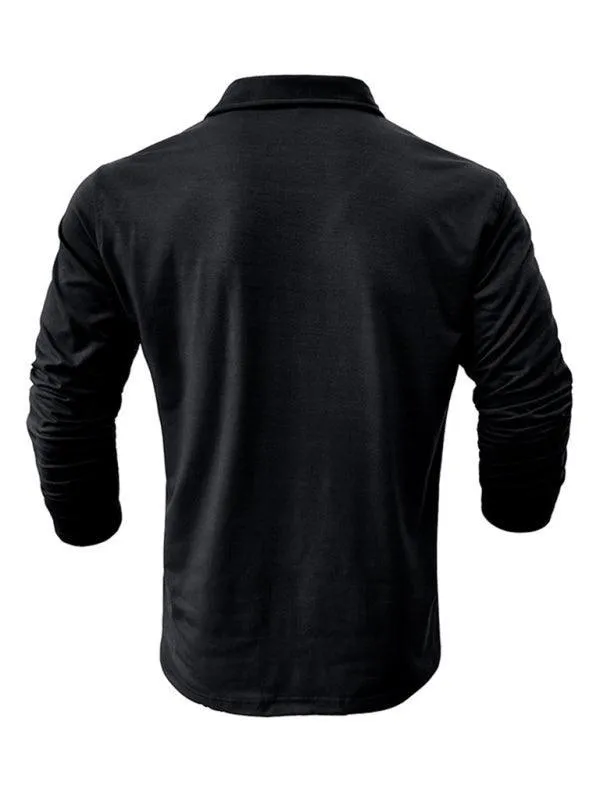 Solid Long Sleeve Men Polo Shirt