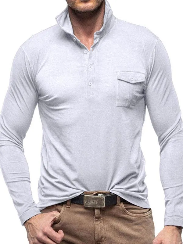 Solid Long Sleeve Men Polo Shirt