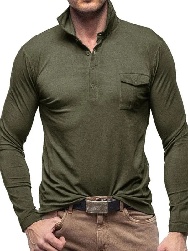 Solid Long Sleeve Men Polo Shirt