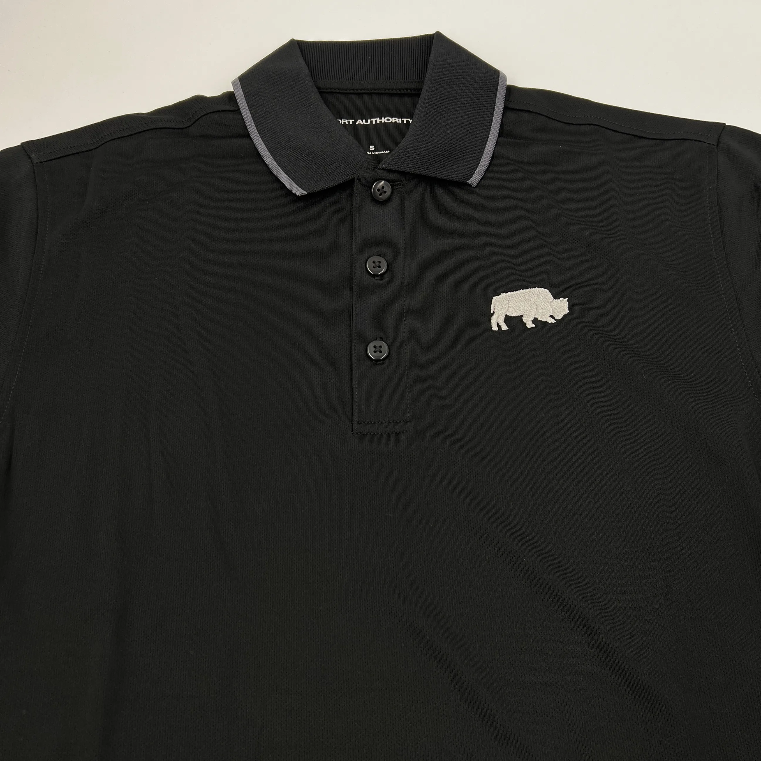 BFLO Black With Embroidered Buffalo Dry Fit Polo