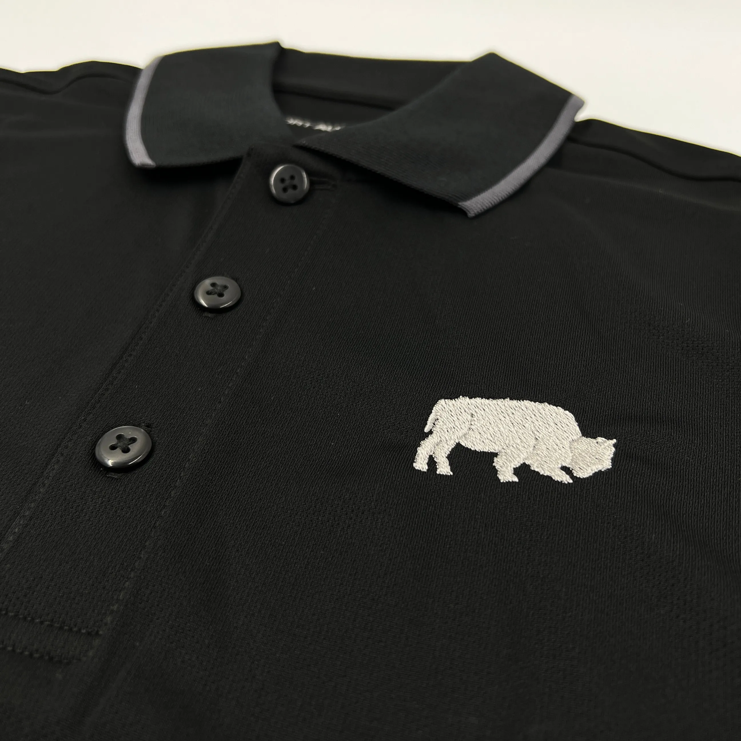 BFLO Black With Embroidered Buffalo Dry Fit Polo