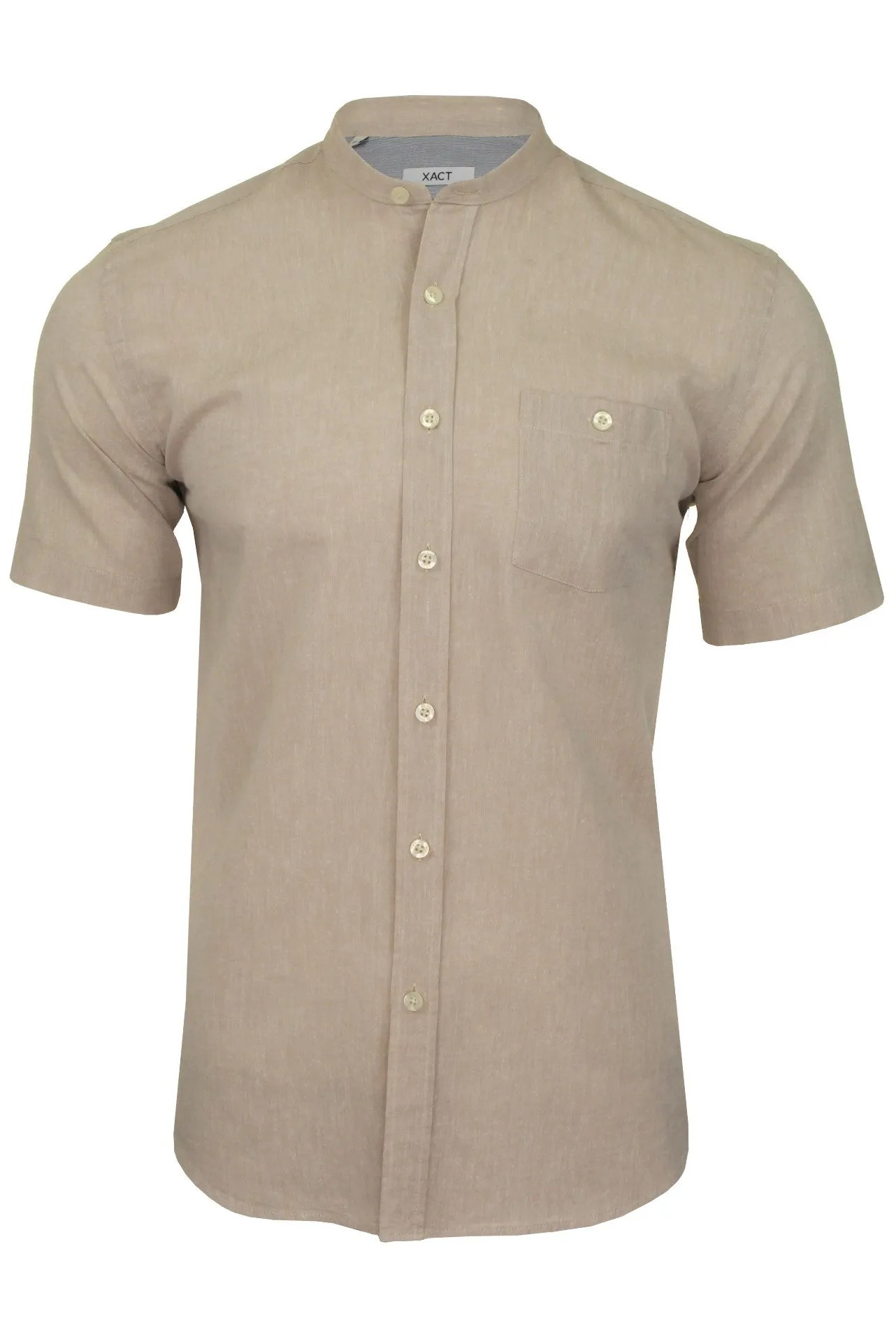 Xact Mens Short Sleeved Linen Mix Grandad Nehru Shirt