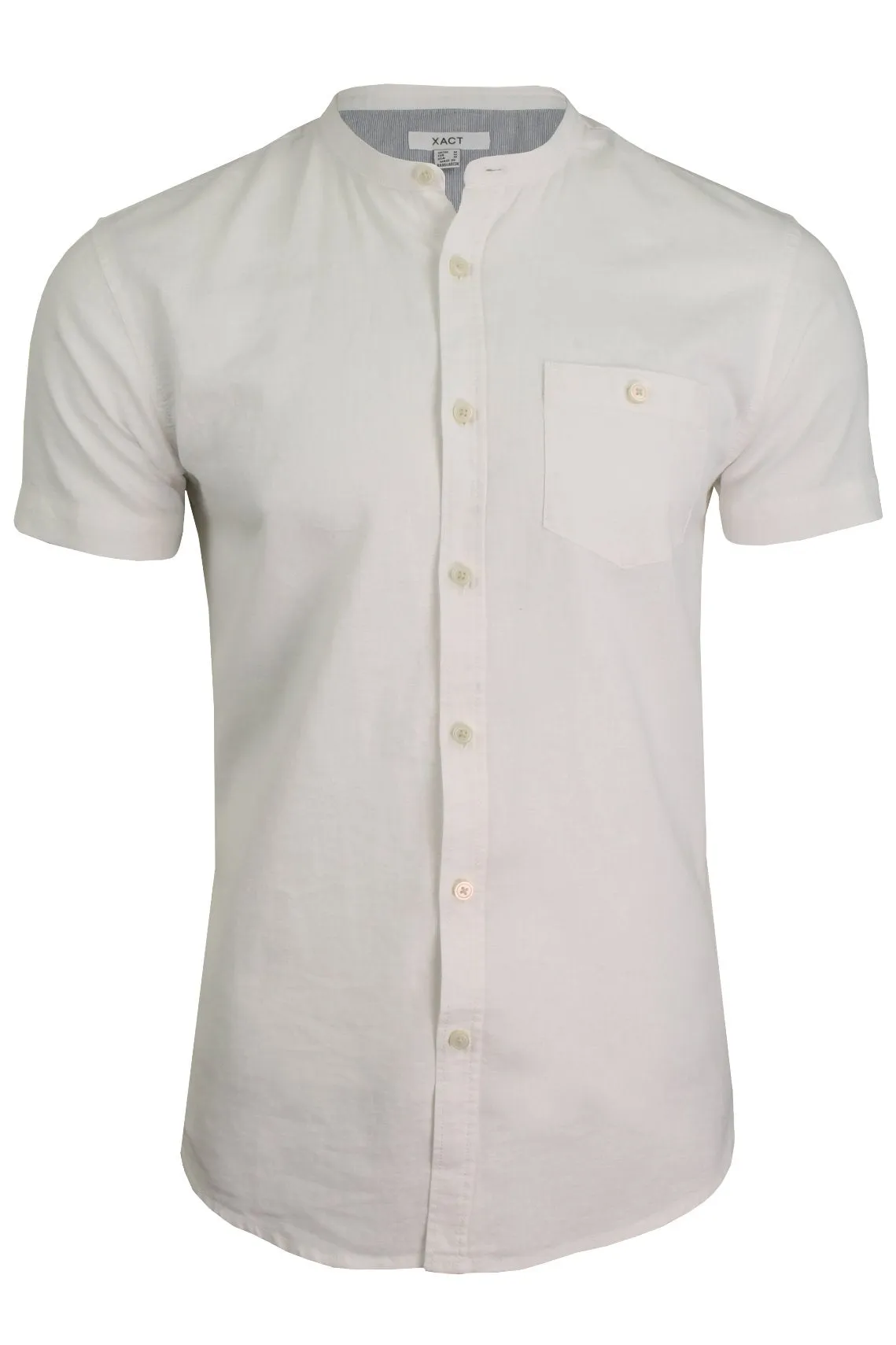 Xact Mens Short Sleeved Linen Mix Grandad Nehru Shirt