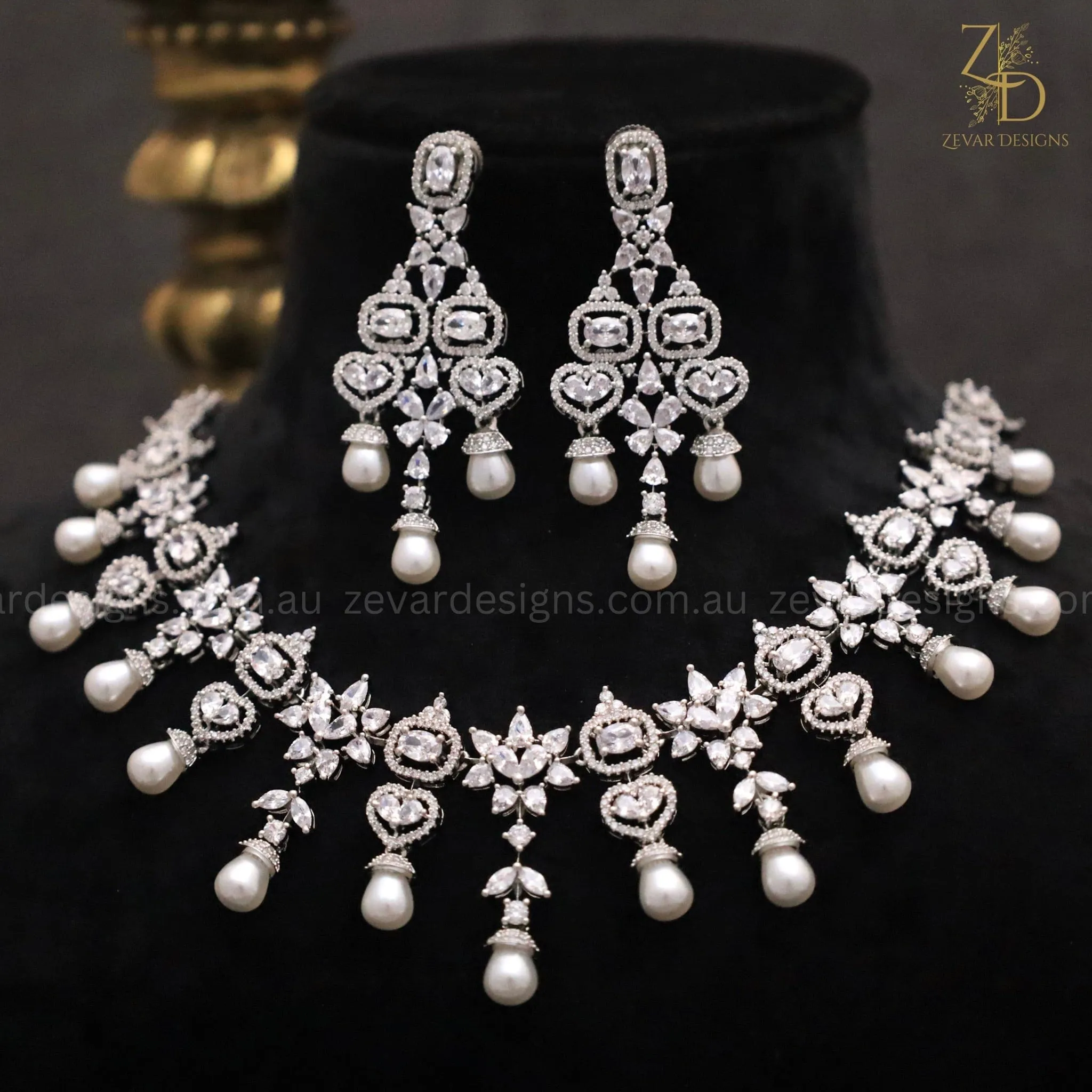 AD Necklace Set with Pearls Drop