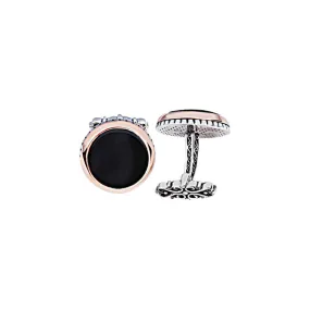 Silver Onyx Stone Round Design Cufflink