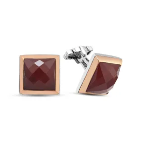 Silver Red Agate Cut Stone Cufflink