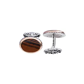 Silver Tiger Eye Stone Oval Cufflink