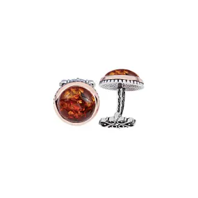 Silver Tight Amber Stone Round Model Cufflink