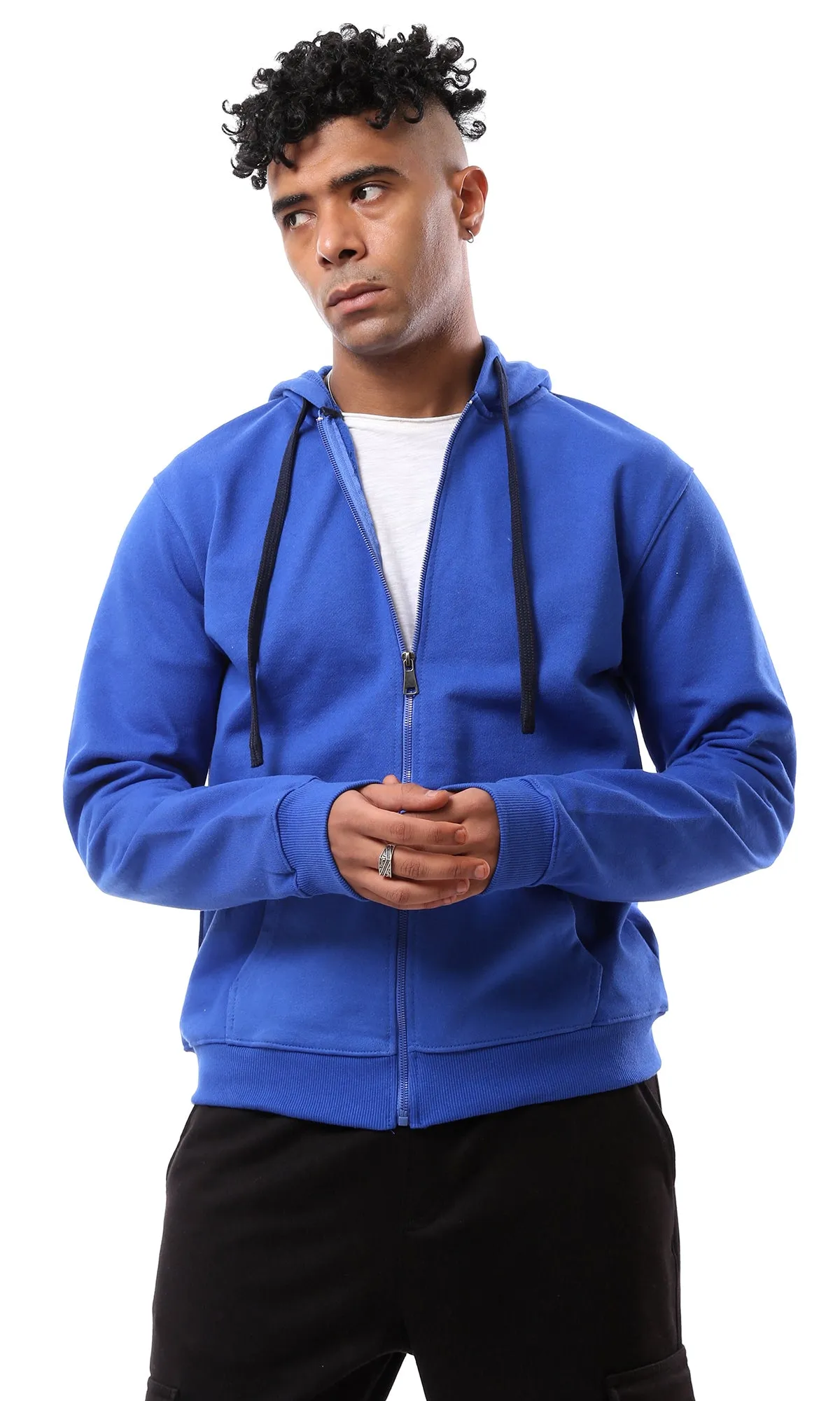 O172368 Blue Fly Zipper Solid Long Sleeve Sweat Shirt