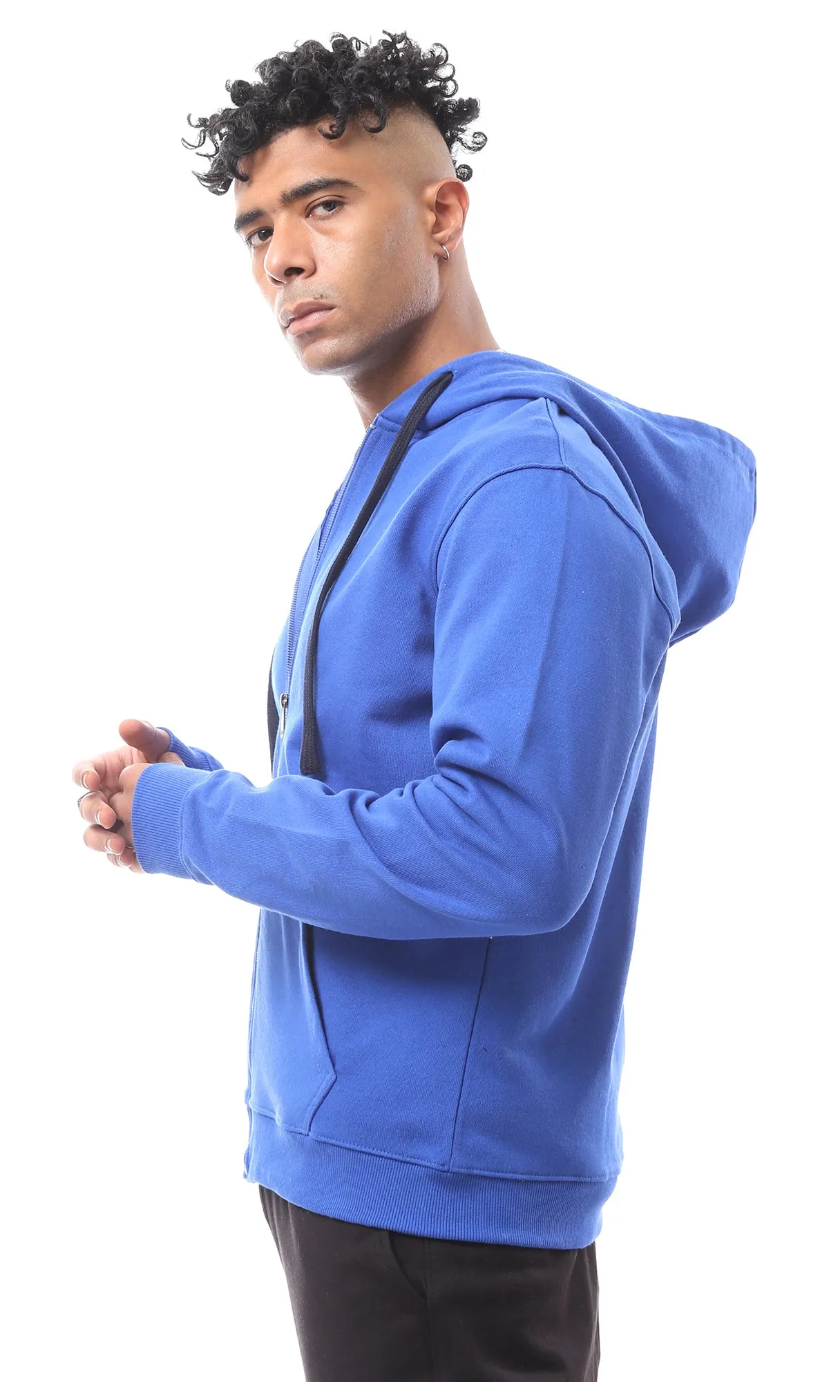 O172368 Blue Fly Zipper Solid Long Sleeve Sweat Shirt