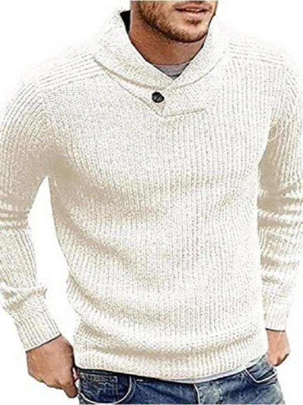 Lapel Button V-Neck Men Pullover Sweater