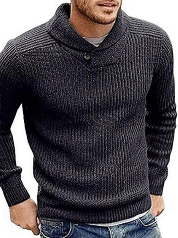 Lapel Button V-Neck Men Pullover Sweater