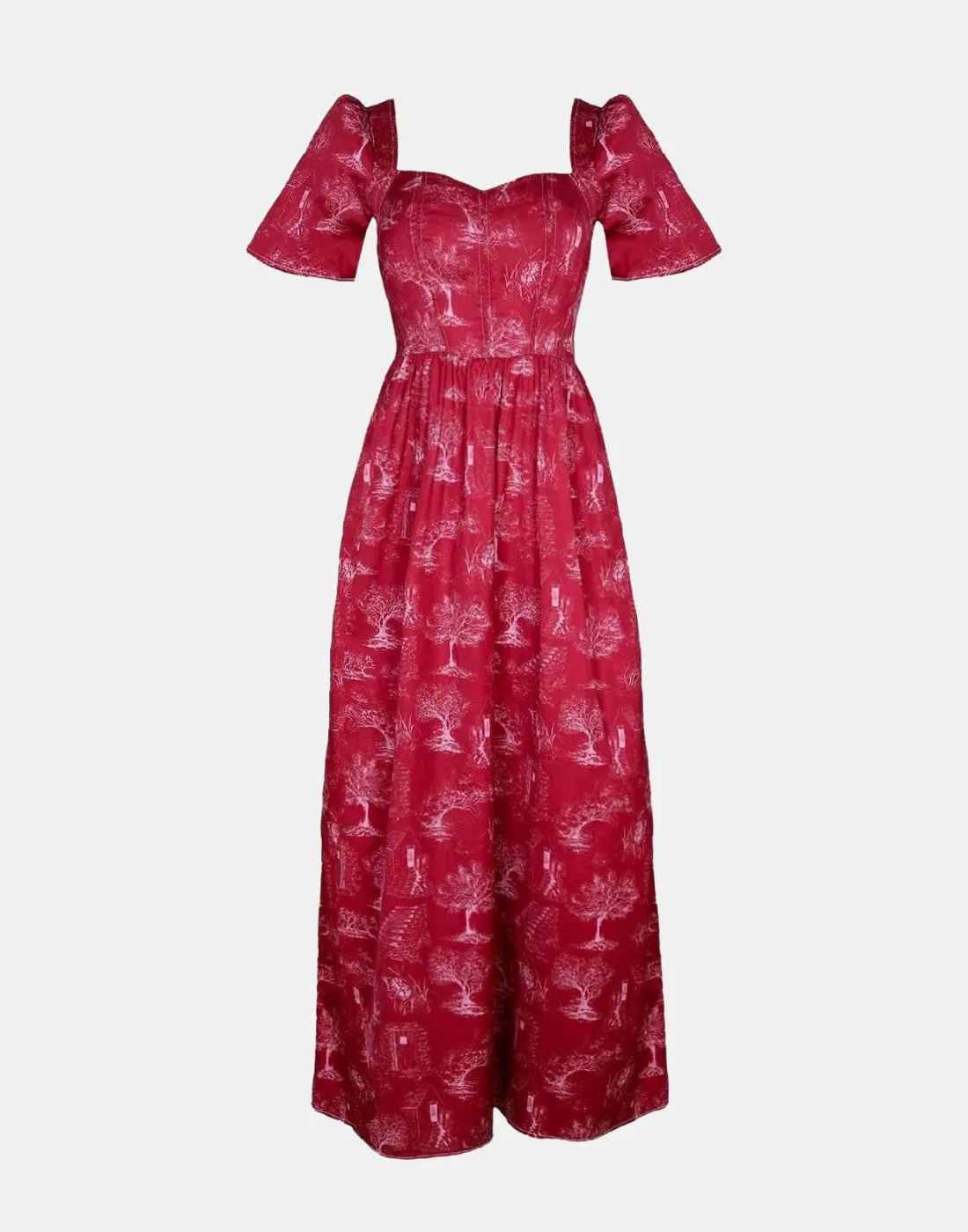 Beatrice Maxi Dress With Sweetheart Neckline / Ruby Red   Alabaster Cotton Toile