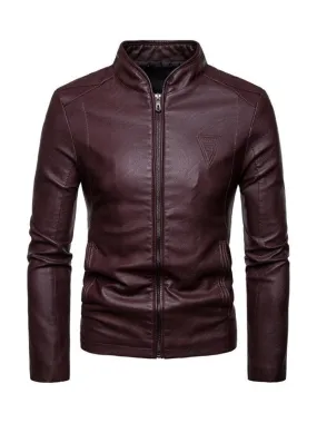 Stand Collar Men Leather Jacket