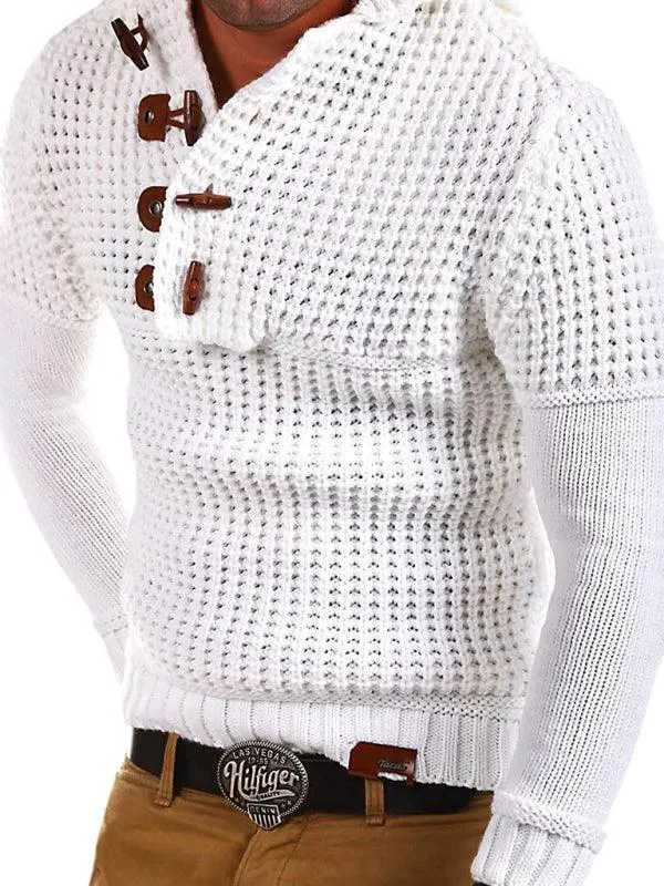 Horn Button Hooded Men Pullover Sweater