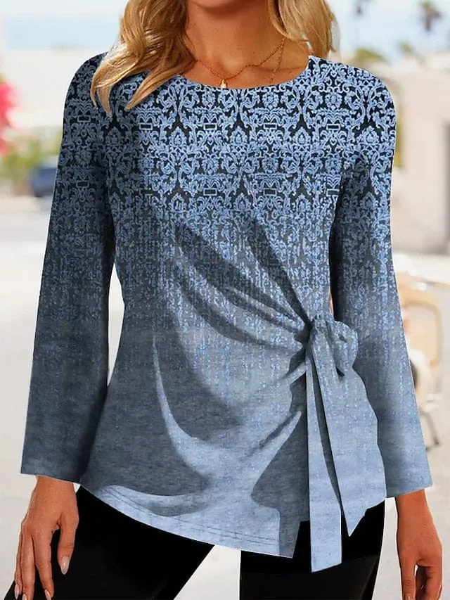 Elegant Vintage Lace-Up Graphic Print Women's Shirt