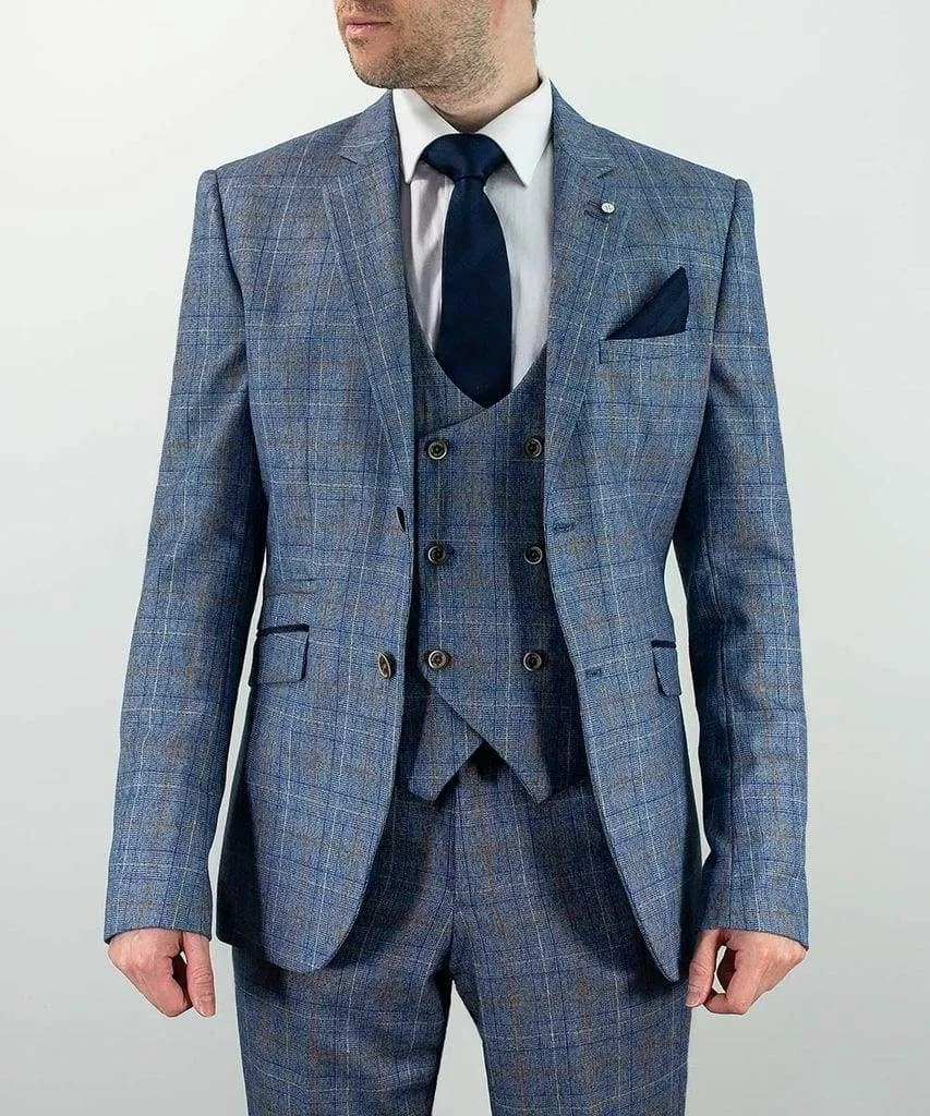 Cavani Pacific Men's Blue Check Slim Fit Suit