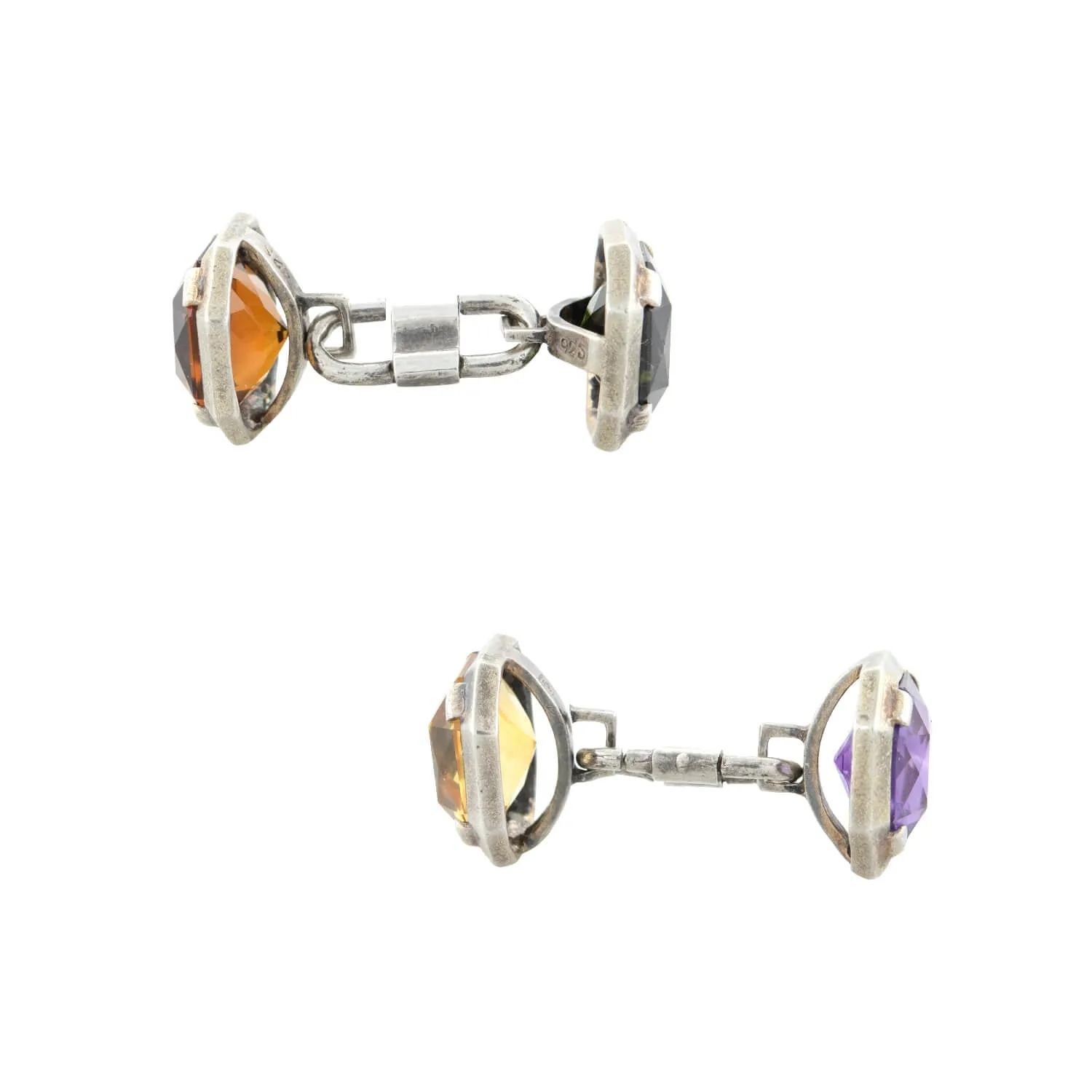 Late Victorian Sterling   Multi-Gemstone Cufflinks