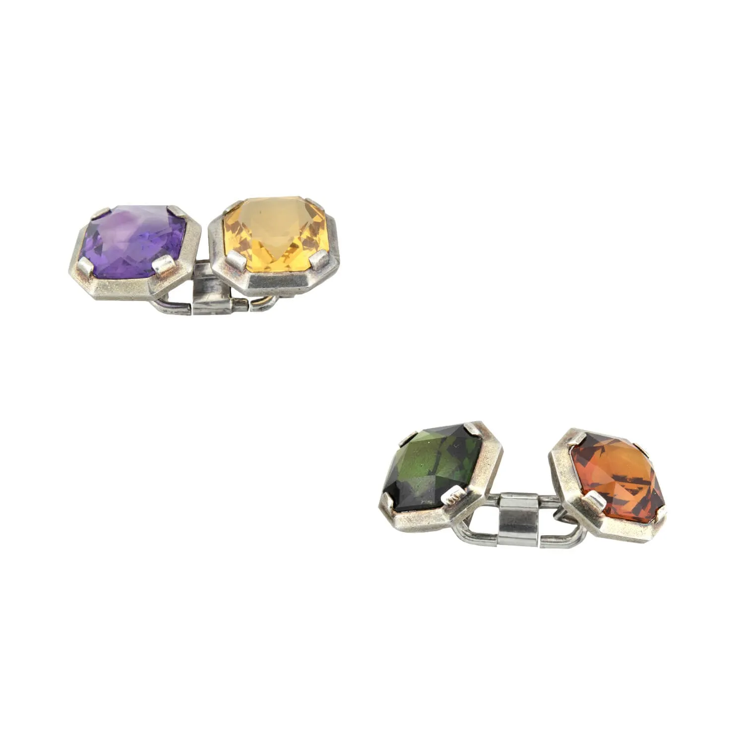 Late Victorian Sterling   Multi-Gemstone Cufflinks