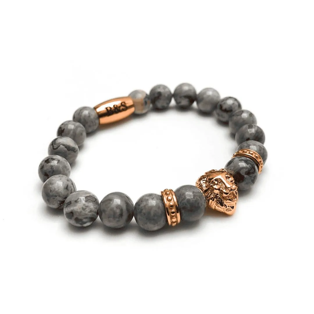 Rose Gold Lion & Grey Stones Bracelet