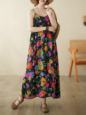 Women Artsy Summer Flower Loose Vest Dress PA1020