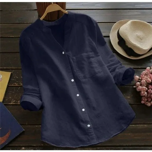 Summer Linen Shirt Women Long Sleeve Blouse 0010090