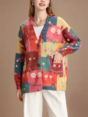 Women Spring Cute Cat Knitted Cardigan Sweater PA1005