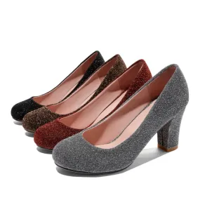 Women's Glitter Block High Heels Pumps