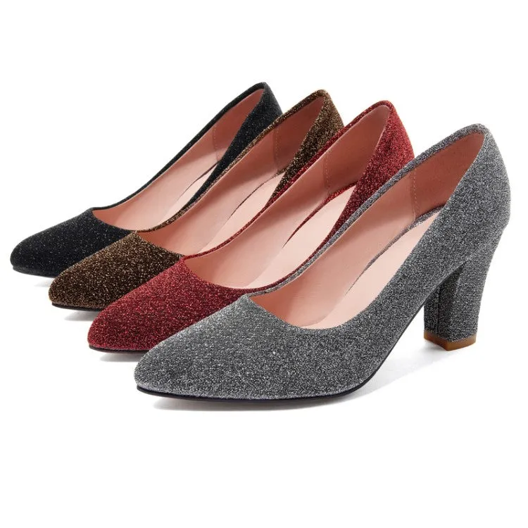 Women's Glitter High Heel Block Heels Pumps