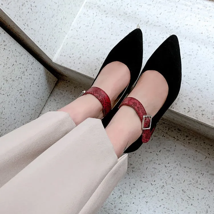 Women's Buckle High Heeled Chunky Heels Pumps